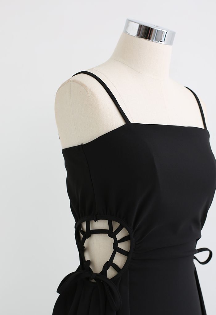 Lace-Up Waist Cami Dress in Black