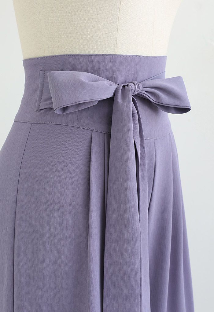 Bowknot High Waist Wide-Leg Pants in Lilac - Retro, Indie and