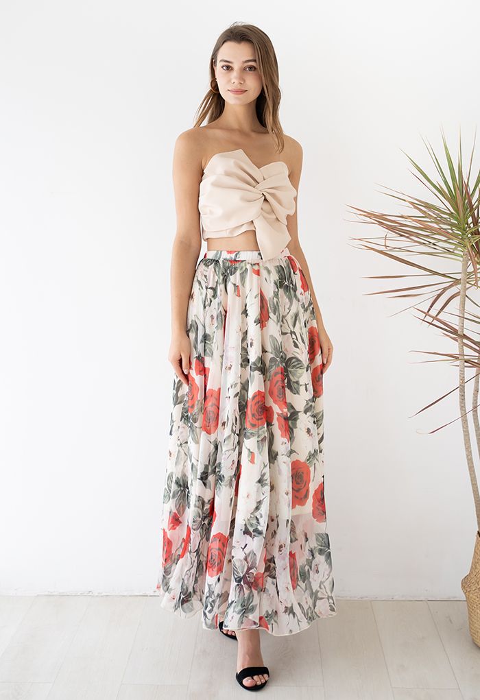 Stunning Red Rose Maxi Skirt