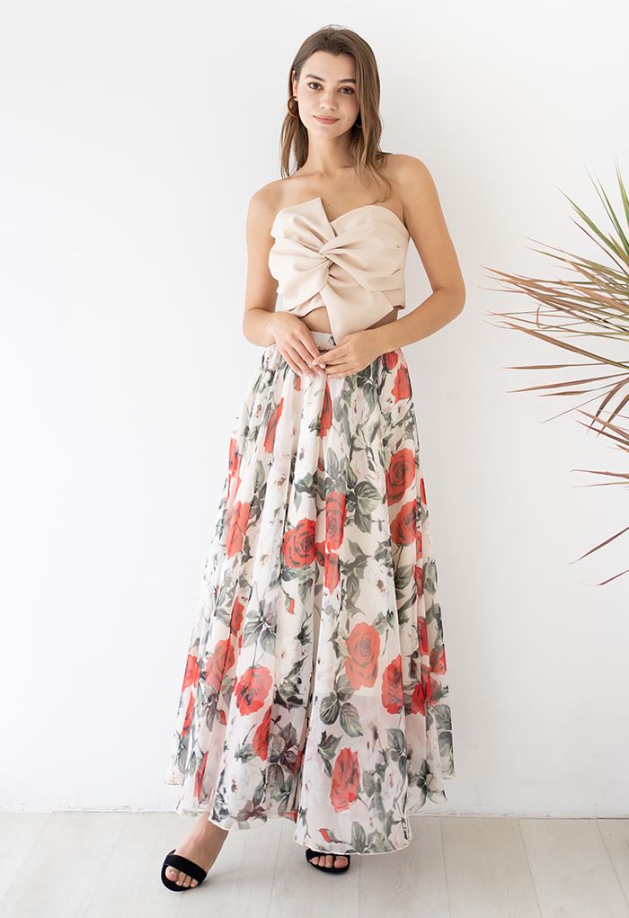 Stunning Red Rose Maxi Skirt