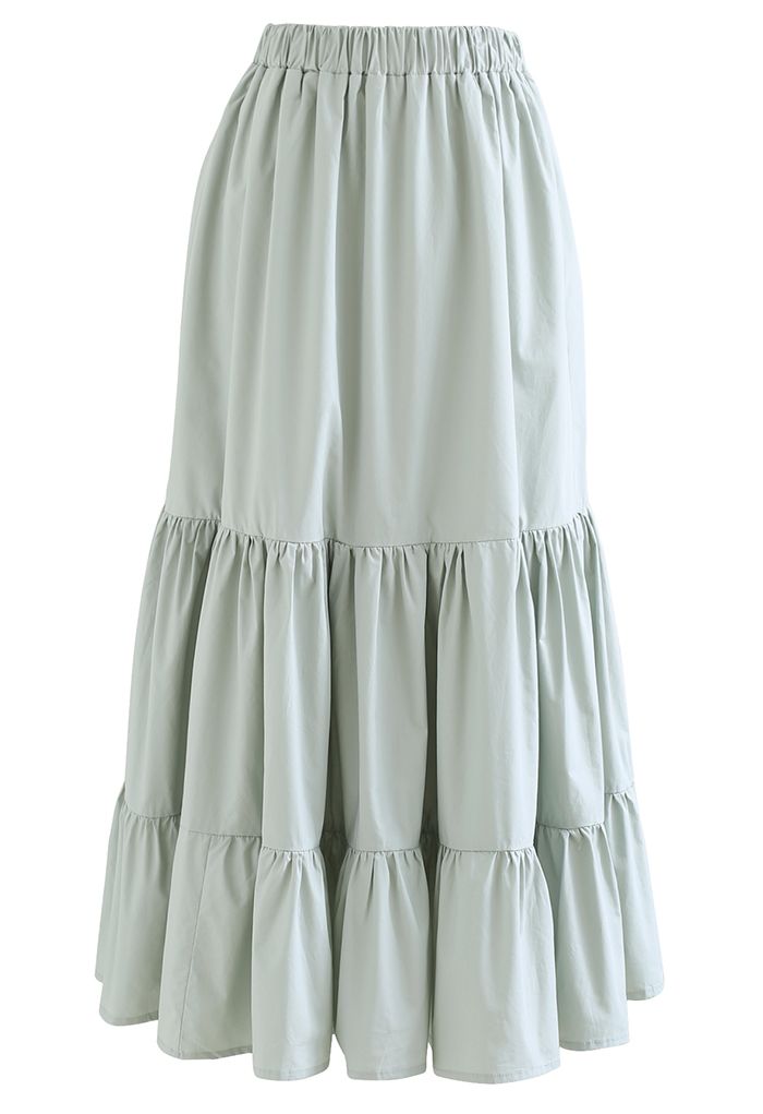 Off-Shoulder Bowknot Crop Top and Flare Skirt Set in Pea Green