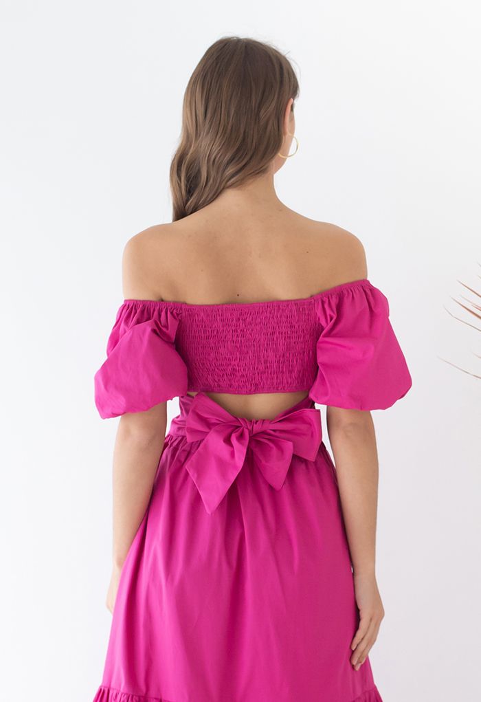 Off-Shoulder Bowknot Crop Top and Flare Skirt Set in Magenta - Retro, Indie  and Unique Fashion