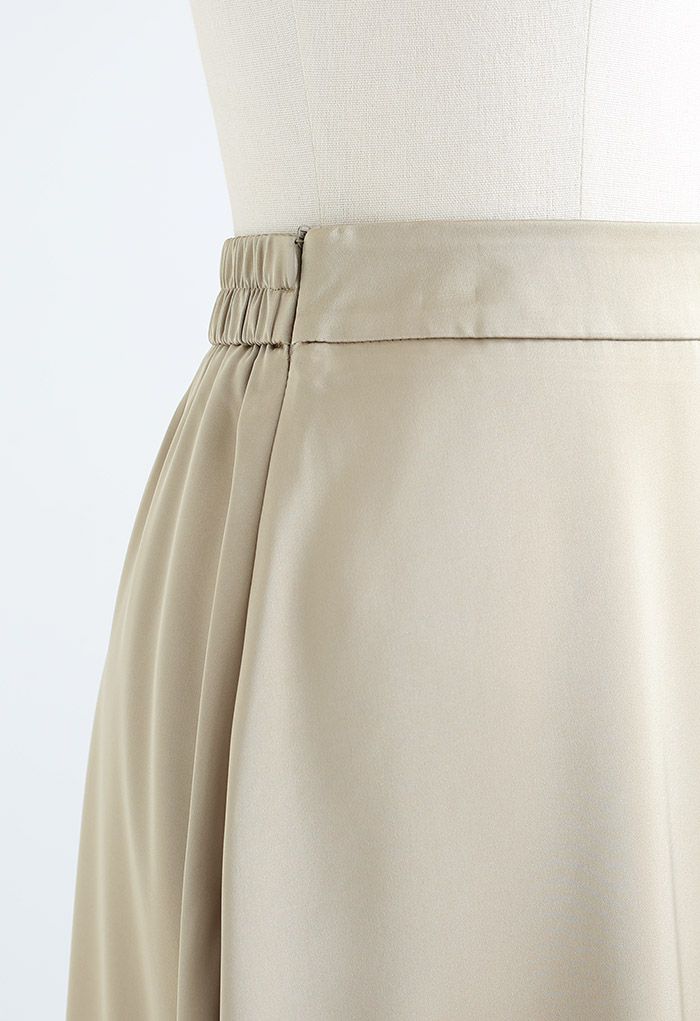 Glossy Airy Satin Midi Skirt in Champagne - Retro, Indie and Unique Fashion