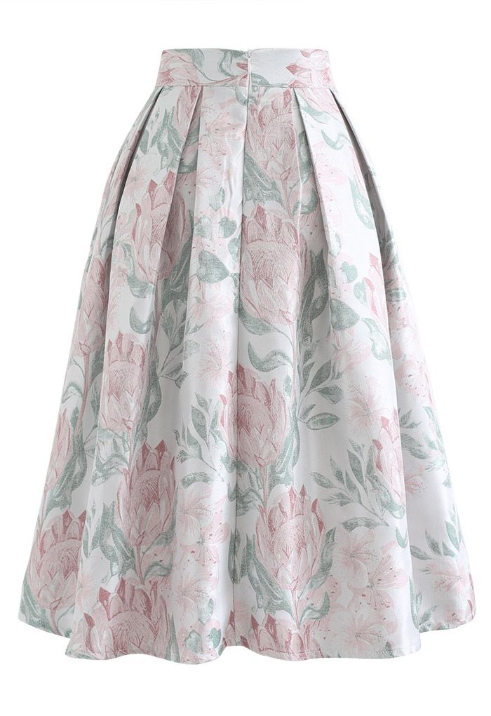 Budding Flowers Pleated Jacquard Midi Skirt - Retro, Indie and Unique ...