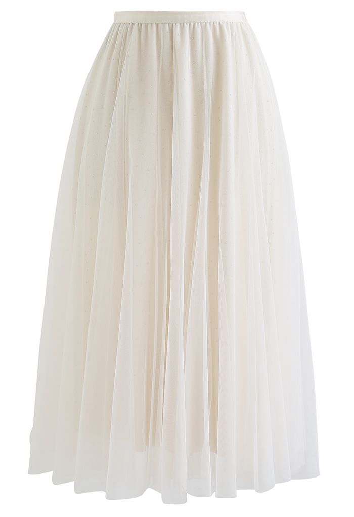 Rambling Crystal Decor Tulle Skirt in Cream - Retro, Indie and Unique ...