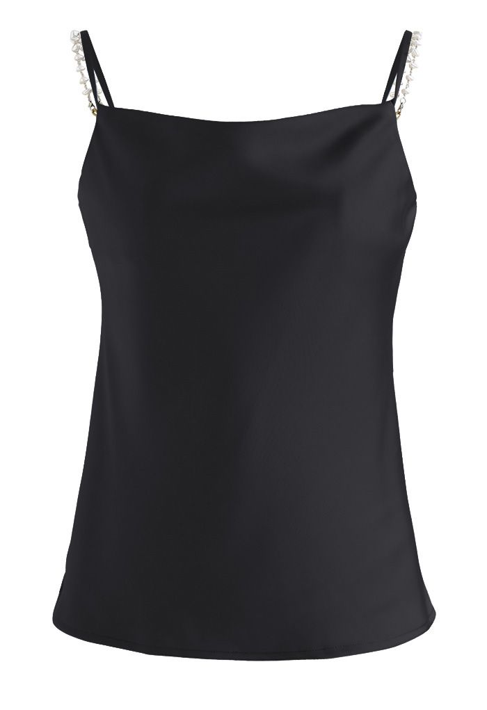 Pebble-Shape Pearl Strap Satin Cami Top in Black - Retro, Indie and Unique  Fashion