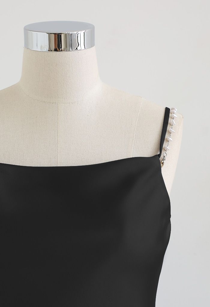 Pebble-Shape Pearl Strap Satin Cami Top in Black - Retro, Indie and Unique  Fashion