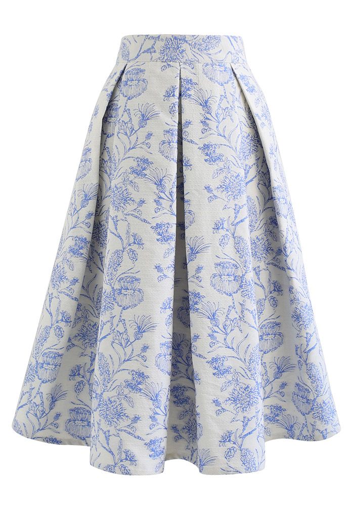 Blossoming Nature Jacquard Pleated Midi Skirt - Retro, Indie and Unique ...