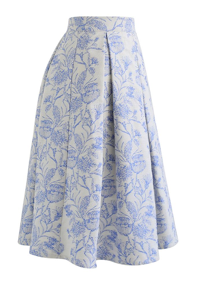 Blossoming Nature Jacquard Pleated Midi Skirt - Retro, Indie and Unique ...