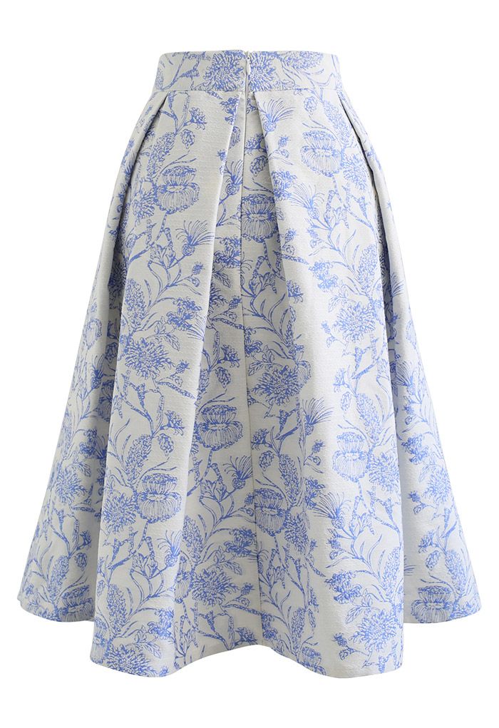 Blossoming Nature Jacquard Pleated Midi Skirt