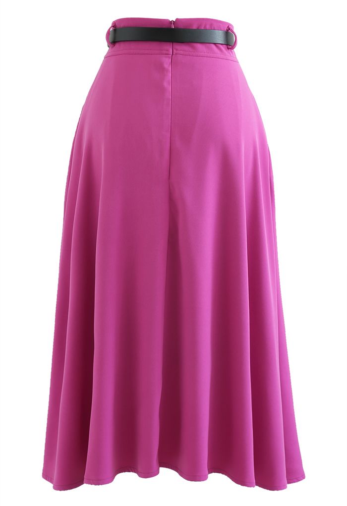 Heart Belt Pleated Pocket Midi Skirt in Magenta - Retro, Indie and ...