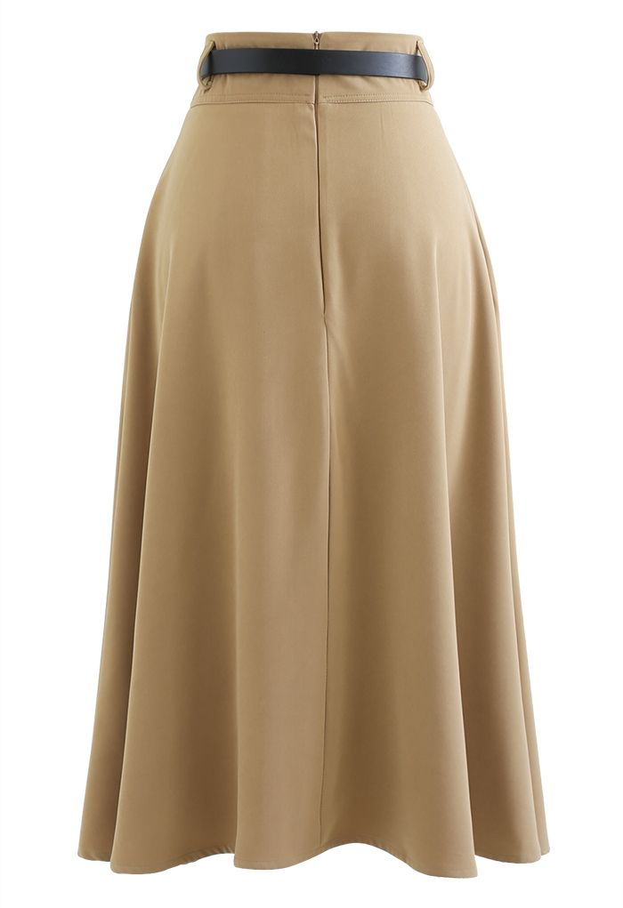 Heart Belt Pleated Pocket Midi Skirt in Tan - Retro, Indie and Unique ...