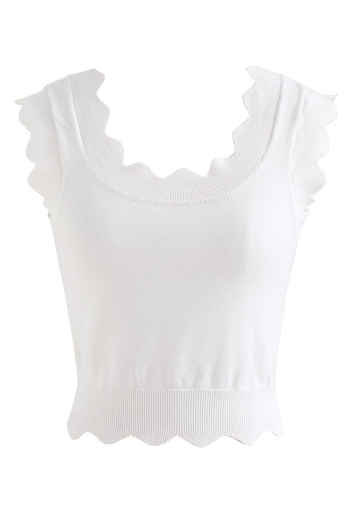Scalloped Edge Knit Tank Top in White - Retro, Indie and Unique Fashion