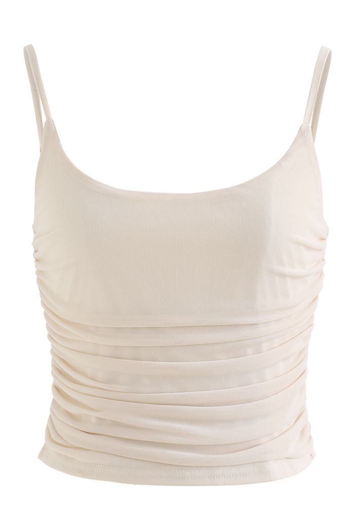 Ruched Top Sheer Cami, White-S at  Women's Clothing store: Camisoles  Lingerie