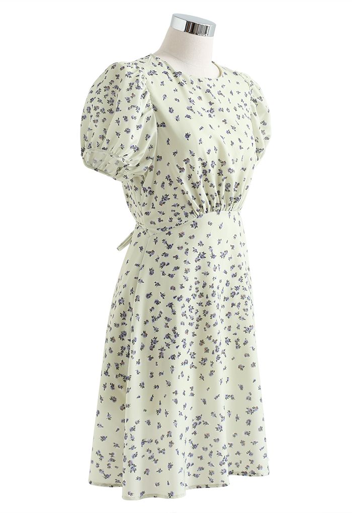 Posy Print Padded Shoulder Mini Dress in Lime - Retro, Indie and Unique ...
