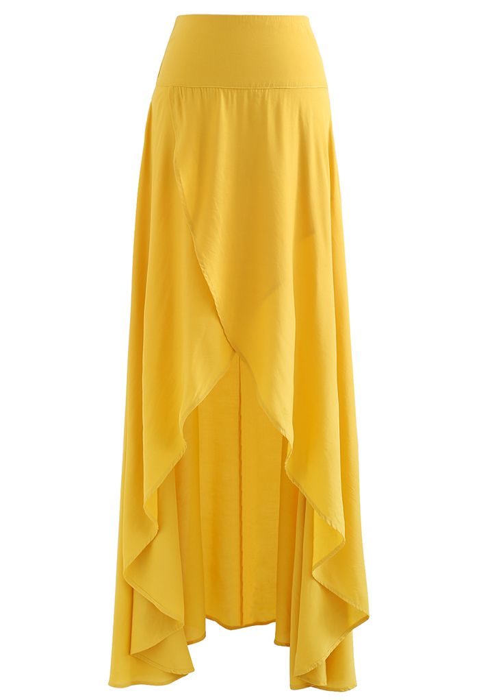Lazy Summer Flap Front Hi-Lo Maxi Skirt in Yellow - Retro, Indie and ...