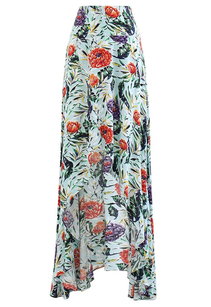 Lazy Summer Flap Front Hi-Lo Maxi Skirt in Tropical - Retro, Indie and ...