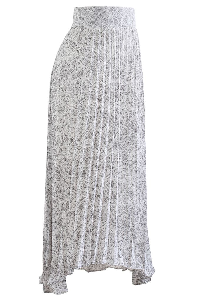 Irregular Line Pleated Asymmetric Maxi Skirt in Grey - Retro, Indie and ...