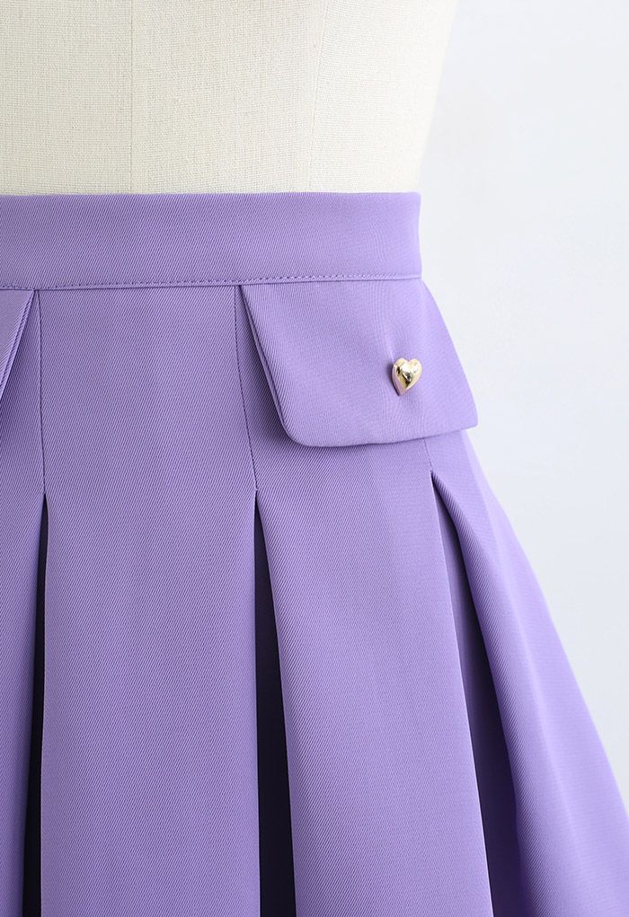 Tiny Heart Button Pleated Mini Skirt in Purple - Retro, Indie and ...