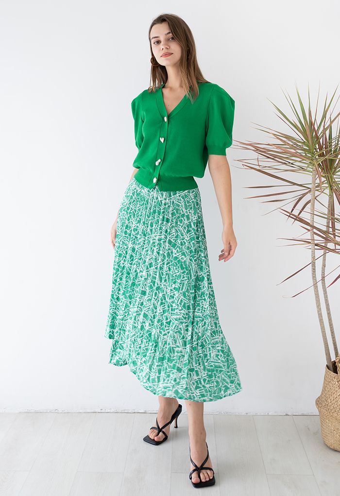 Irregular Line Pleated Asymmetric Maxi Skirt in Green - Retro, Indie ...
