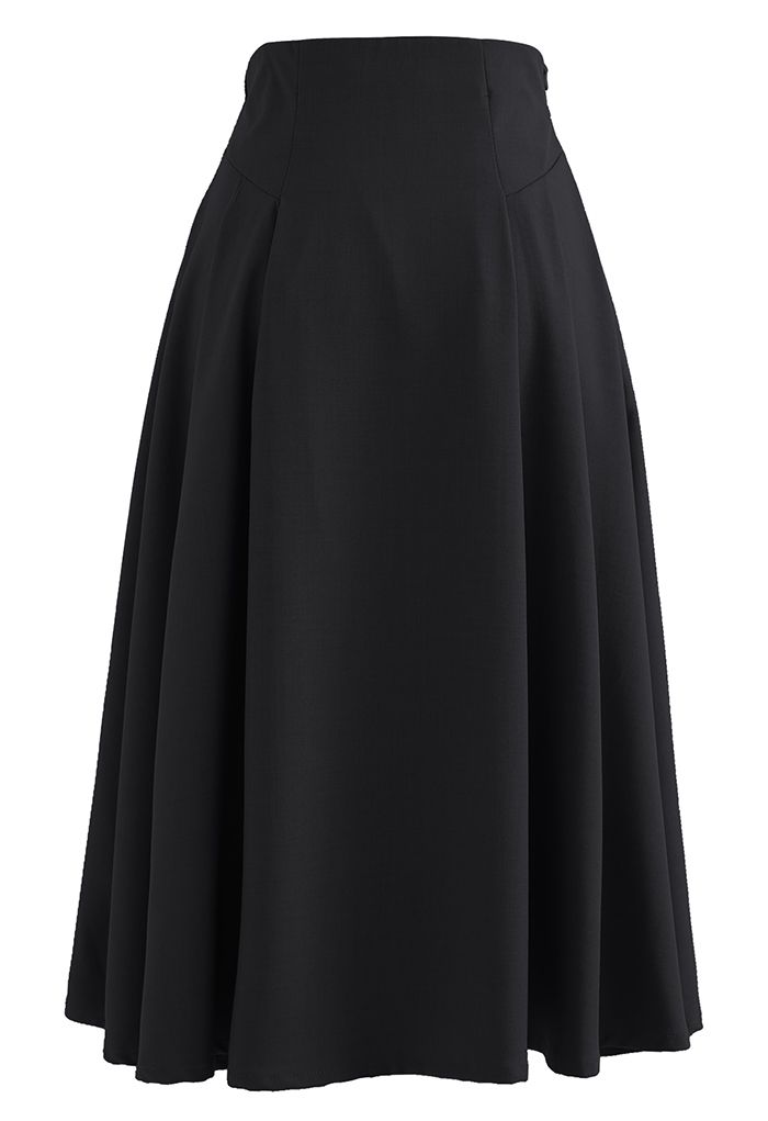 Pearly Waist Buttoned A-Line Midi Skirt in Black - Retro, Indie and ...
