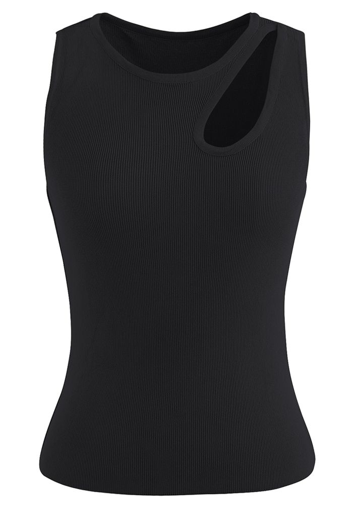 Cutout Shoulder Fitted Knit Tank Top in Black - Retro, Indie and Unique ...