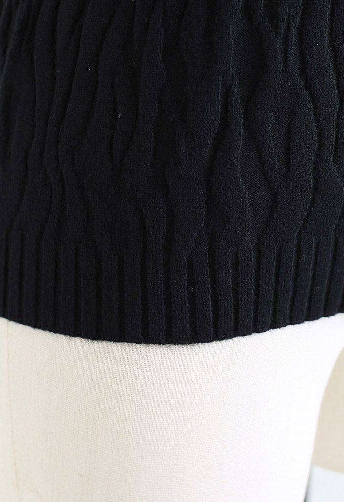 Mock Neck Textured Knit Top in Black - Retro, Indie and Unique Fashion