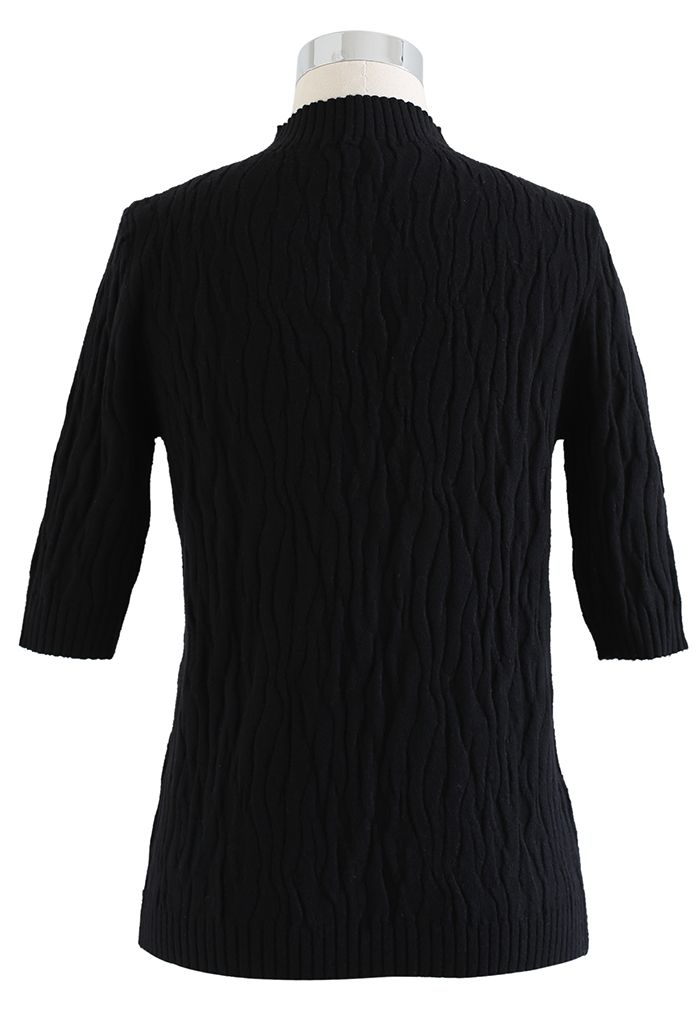 Mock Neck Textured Knit Top in Black