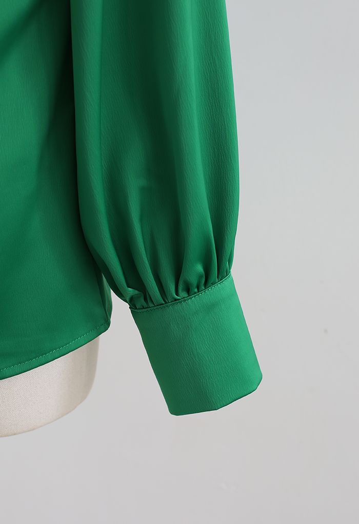 V-Neck Wrap Front Satin Smock Shirt in Green - Retro, Indie and Unique ...
