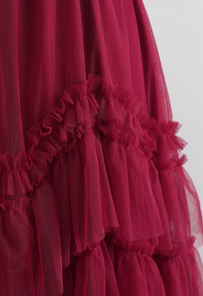 Exquisite Tiered Ruffle Mesh Tulle Skirt in Red - Retro, Indie and ...