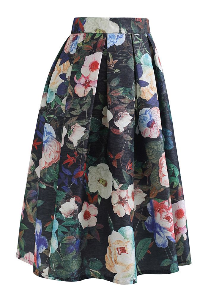 Gorgeous Garden Shimmery Pleated Midi Skirt - Retro, Indie and Unique ...