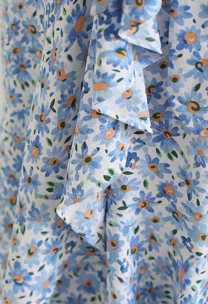 Blue Daisy Tie-Waist Asymmetric Flap Skirt - Retro, Indie and Unique ...