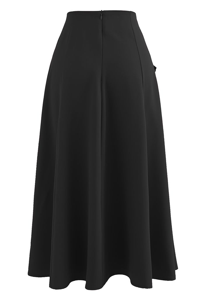 Pleated Fake Pocket Seamed Flare Skirt in Black - Retro, Indie and ...