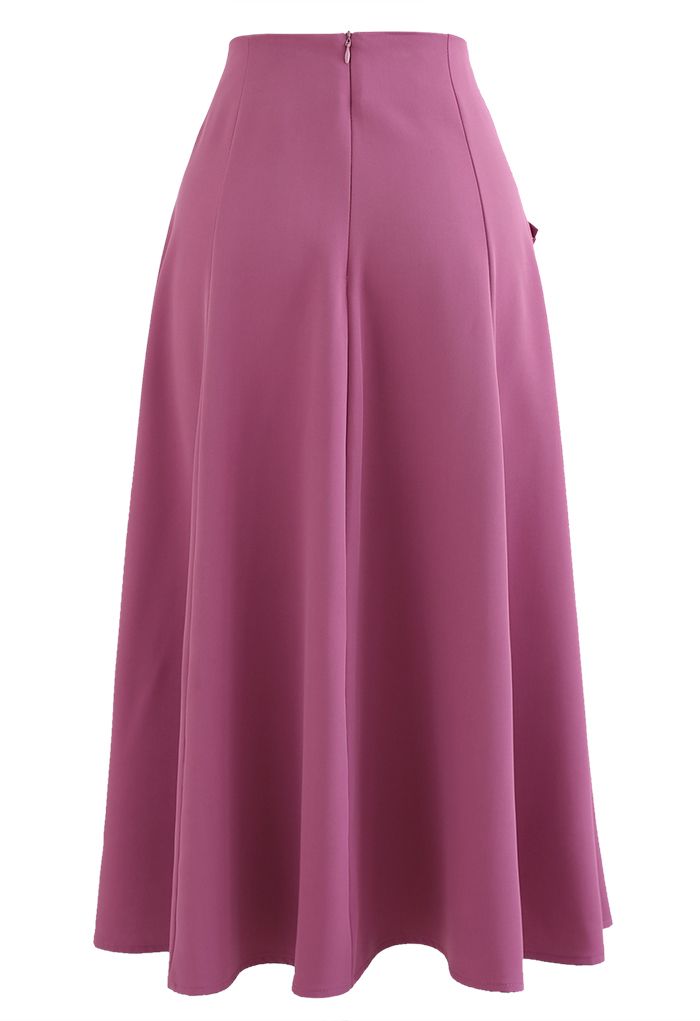 Pleated Fake Pocket Seamed Flare Skirt in Magenta - Retro, Indie and ...