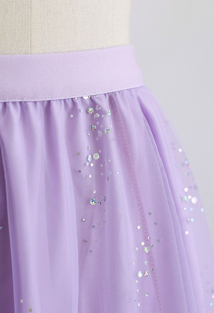 Shimmery Sequin Mix-Color Mesh Maxi Skirt in Lilac - Retro, Indie and  Unique Fashion