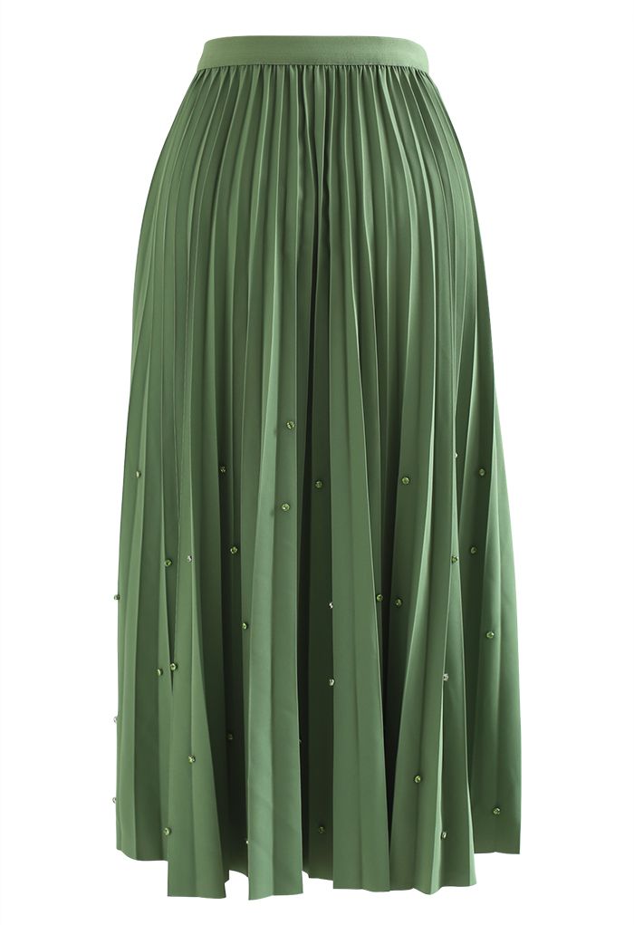 Scattered Gems Pleated Midi Skirt in Green - Retro, Indie and Unique ...