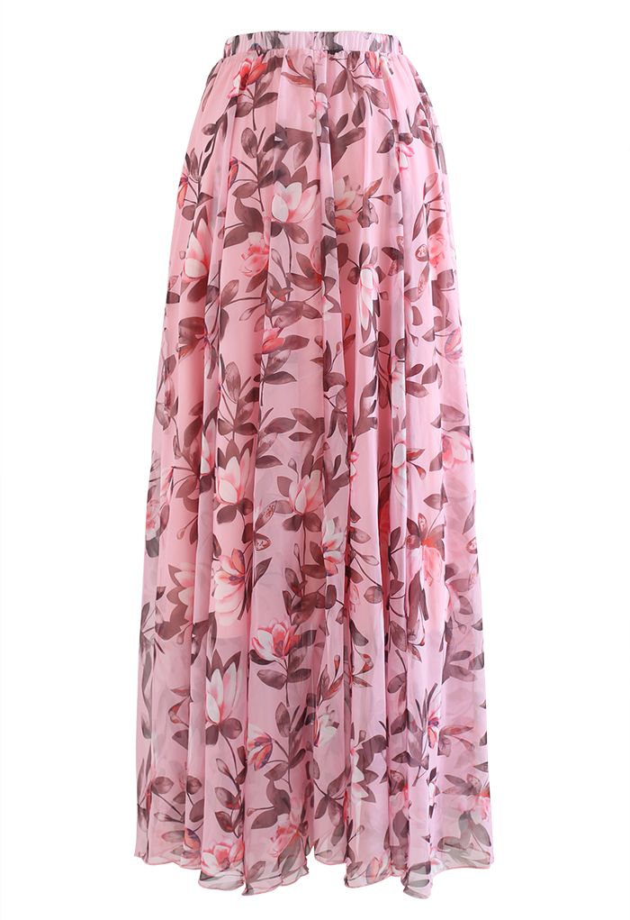 Blush Lotus Chiffon Maxi Skirt in Pink - Retro, Indie and Unique Fashion