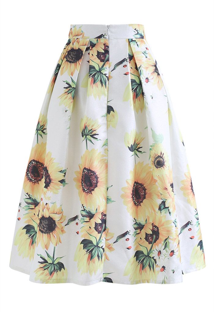 Glittery Sunflower Pleated Midi Skirt - Retro, Indie and Unique Fashion