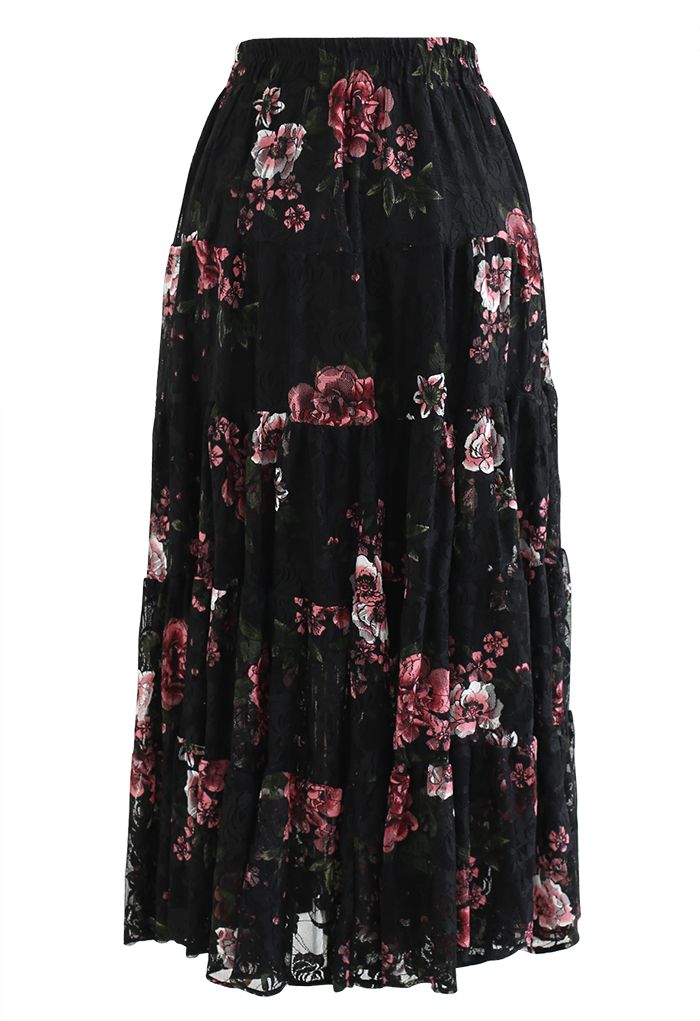 Glorious Peony Soft Lace Skirt in Black - Retro, Indie and Unique Fashion