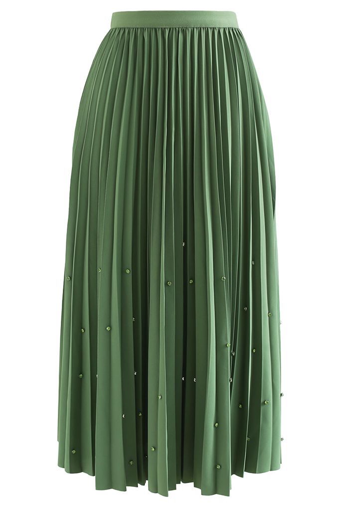 Scattered Gems Pleated Midi Skirt in Green - Retro, Indie and Unique ...