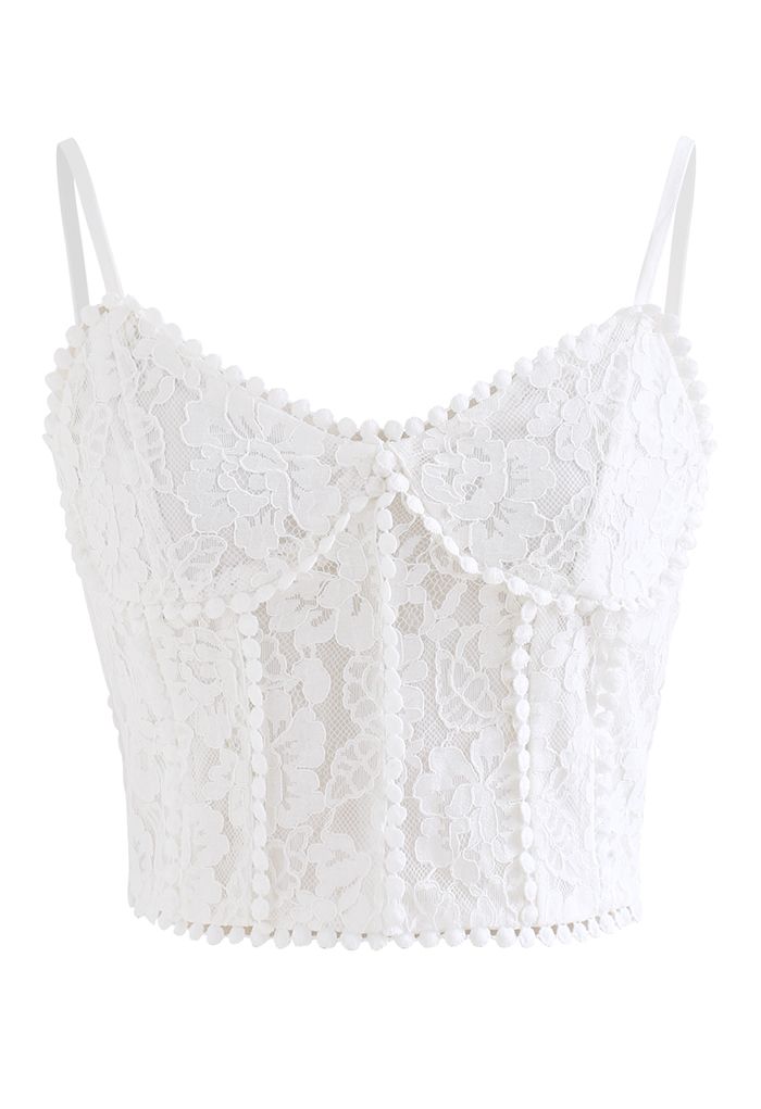 Floral Lace Shirred Back Crop Tank Top in White - Retro, Indie and
