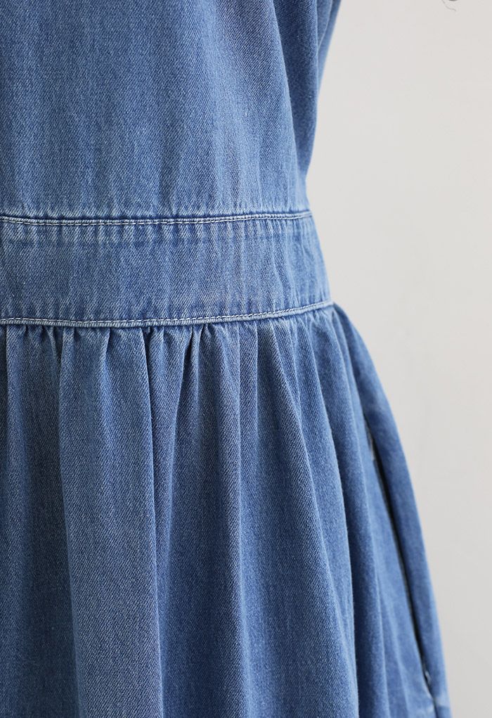 Short Sleeve Buttons Front Denim Dress in Blue