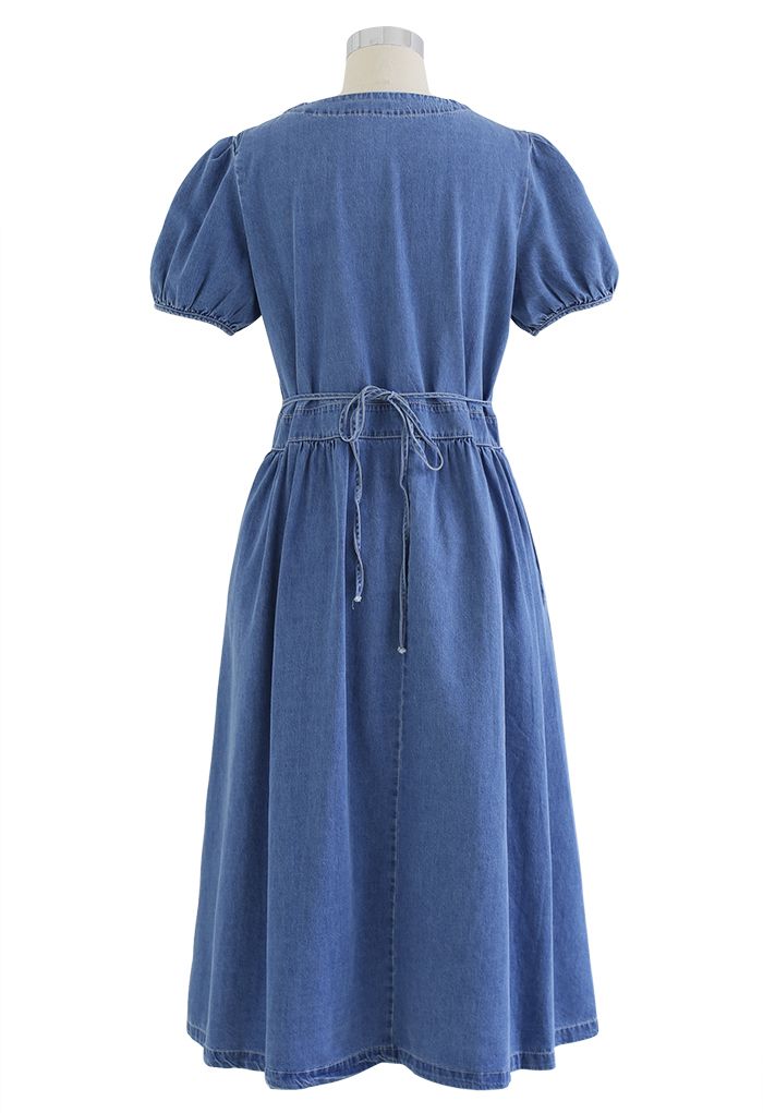 Short Sleeve Buttons Front Denim Dress in Blue - Retro, Indie and ...