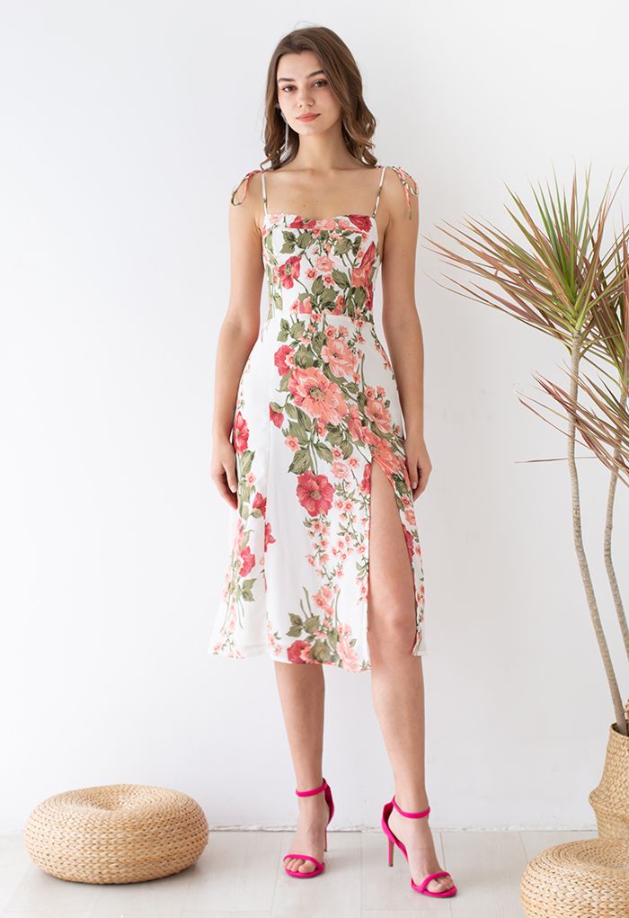 Summer Blossom Coral Floral Printed Cami Dress - Retro, Indie and