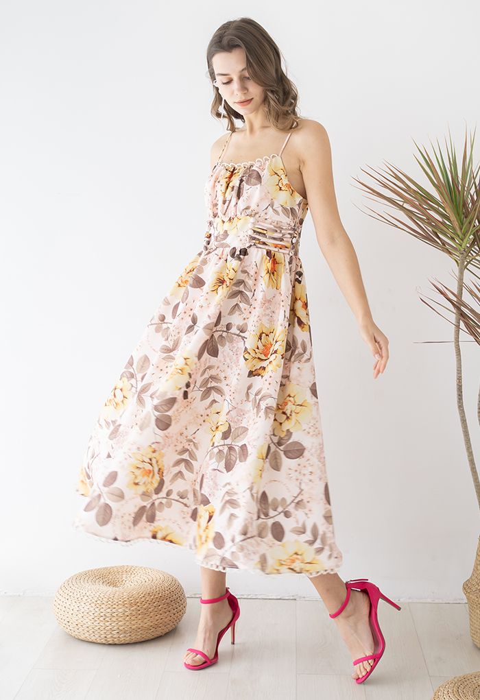 Embroidered Floral Midi Cami Dress - Retro, Indie and Unique Fashion