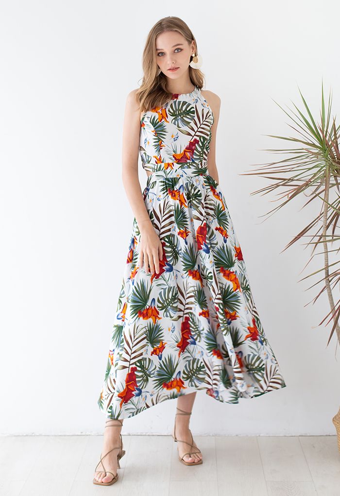 Summer Heaven Palm Print Halter Neck Maxi Dress - Retro, Indie and ...