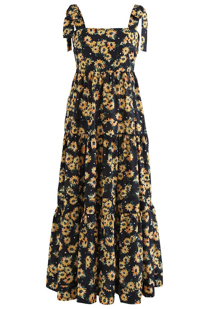 Sunflower Tie-Strap Frilling Dress in Black - Retro, Indie and Unique ...