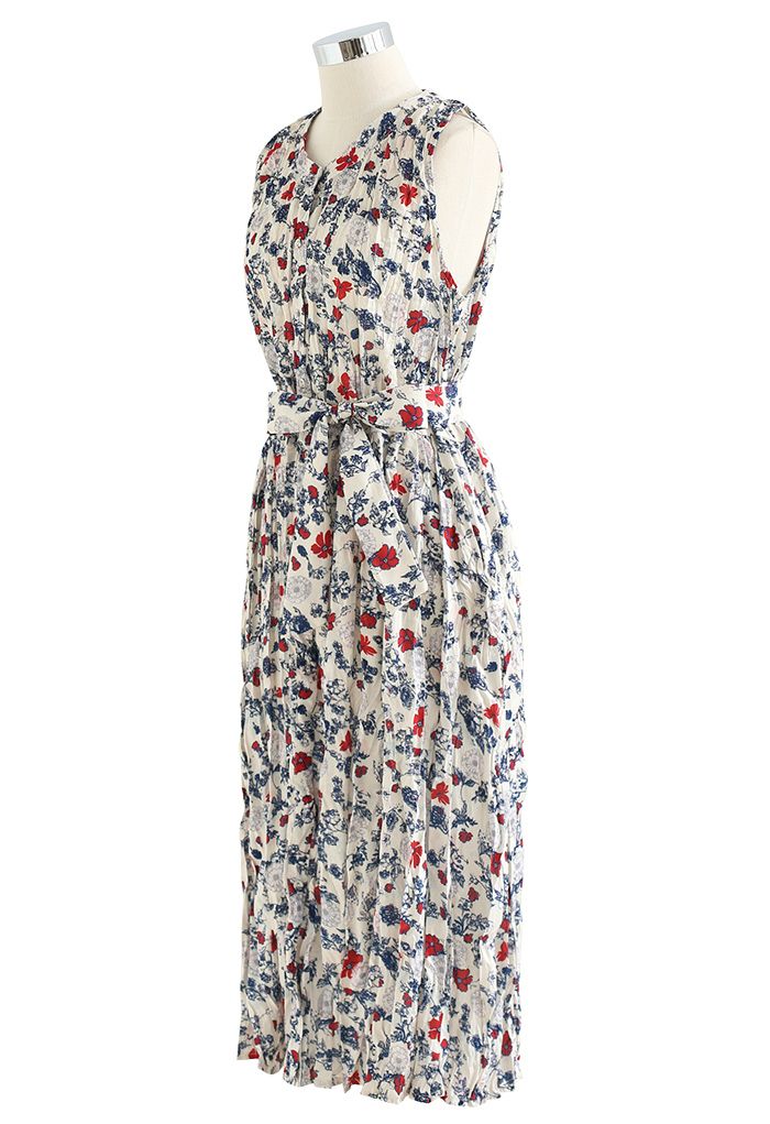 Sacred Floral Sleeveless Button Down Dress in Cream