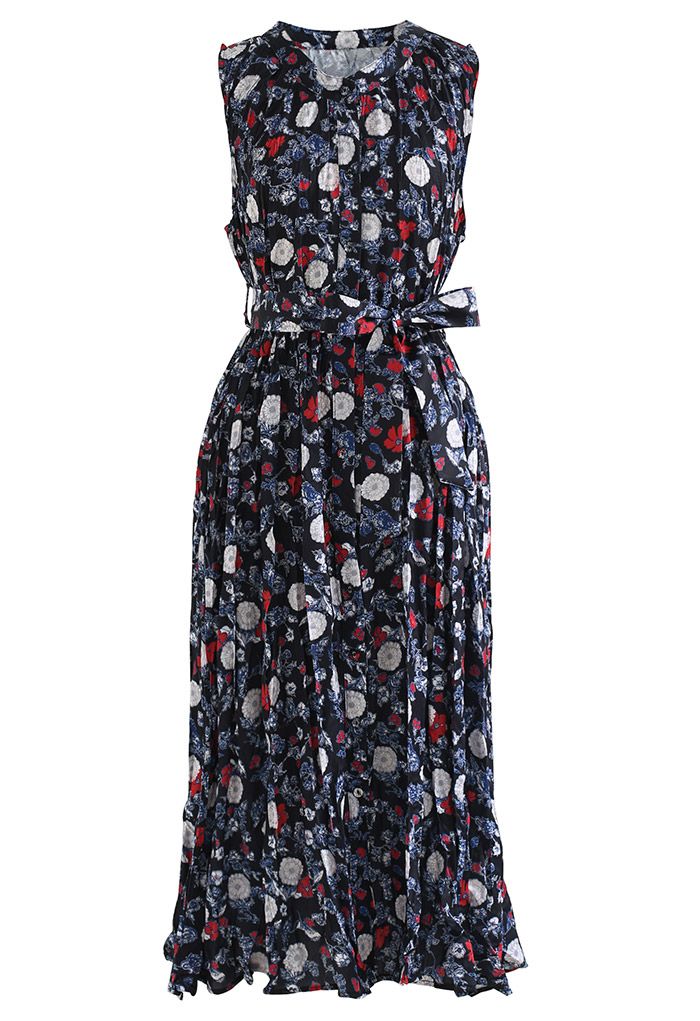 Sacred Floral Sleeveless Button Down Dress in Black - Retro, Indie and ...