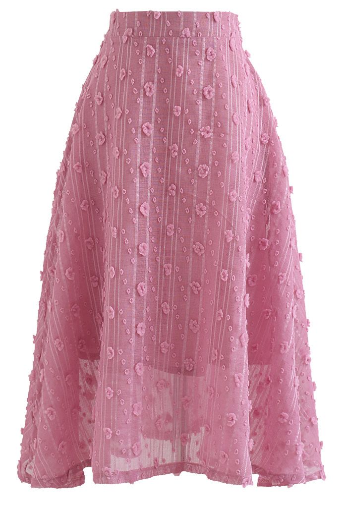 3D Cotton Candy Flare Midi Skirt in Pink - Retro, Indie and Unique Fashion